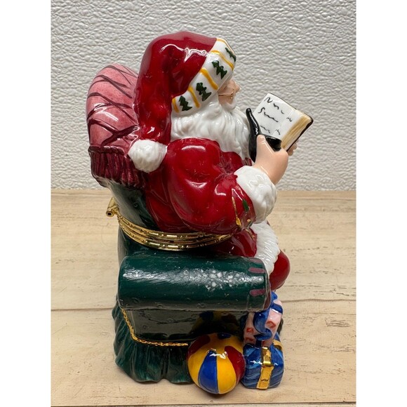 Traditions Hand Painted Porcelain Decorative Trinket Box Santa Claus - Picture 5 of 16